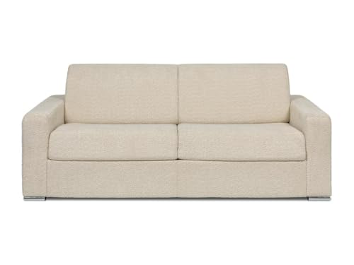 Vente-unique-Schlafsofa mit Matratze 4-Sitzer - Liegefläche 160 cm - Matratze 22 cm mit Memory Schaum - Bouclé-Stoff - Beige - CALITO
