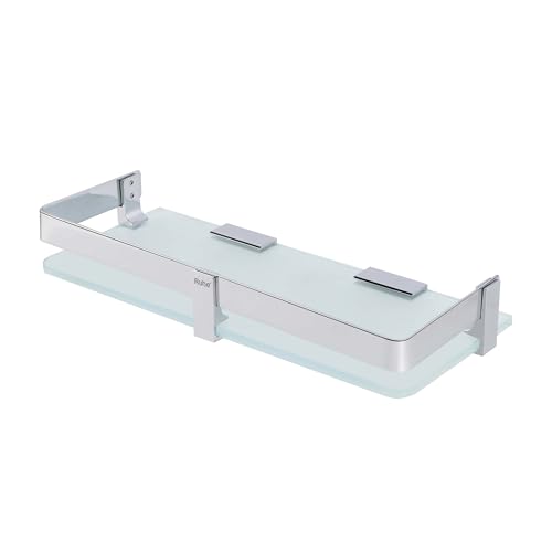 Image of Ruhe Premium Vetra Bathroom Glass Shelf | Multipurpose Wall Mounted Shelves Rack for Kitchen /Living Room - Bathroom Accessories 12 x 5 inches (Chrome Finish)