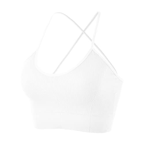 Vertvie Sports Bras For Women Cross Back Strappy Wireless Padded Bra Seamless Workout Tank Tops Backless Yoga Bra(White,S) #TOP1