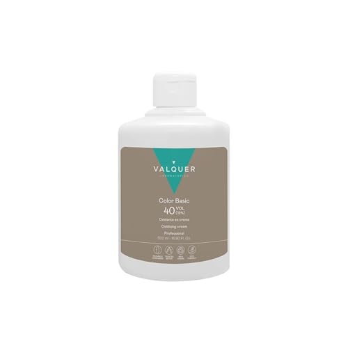 VALQUER Agua Oxigenada en Crema Estabilizada 40 Volúmenes 12% | Oxidante para Coloración Capilar Permanente y Decoloración | Vegano con Ingredientes de Origen Natural | Profesional | 500 ml