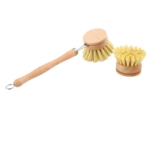 BeyondNice Natural Sisal Hemp Dish Brush with Handle, Scrub Brush for Cleaning Kitchen and Washing Dishes, for Sink, Pots, Pans, Cleaning Brushes Tools (Nanzhu Handle+1 Replacement Head)