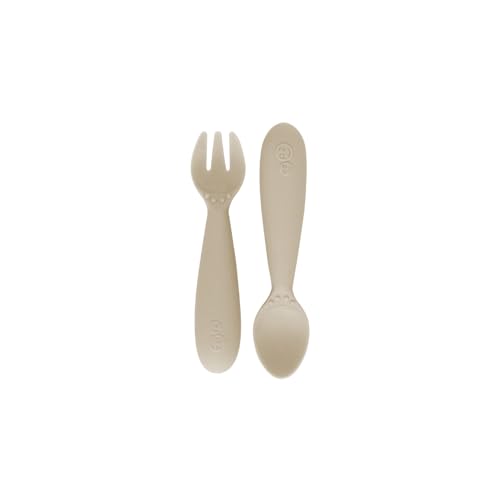 Image of ezpz Mini Utensils - 100% Food Grade Silicone + Nylon Self Feeding Spoon & Fork for Baby /Toddler Led Weaning + Purees - Designed by a Pediatric Feeding Specialist - Sensory Bumps - 12 Months+ (Oat)
