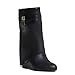 Yishaweiqi Padlock Ankle Boots Fold Over Wedge Heel Booties Wide-calf Short Boot