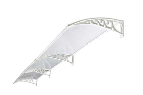 Image of CHENNAI Window Blinds and Shades DIY Polycarbonate Awning (Engineered Plastic Brackets) Window Sunshade Door Weather Shed Rain Canopy Awnings - 12'Widthx3'Depth (White Brackets & White Sheets)