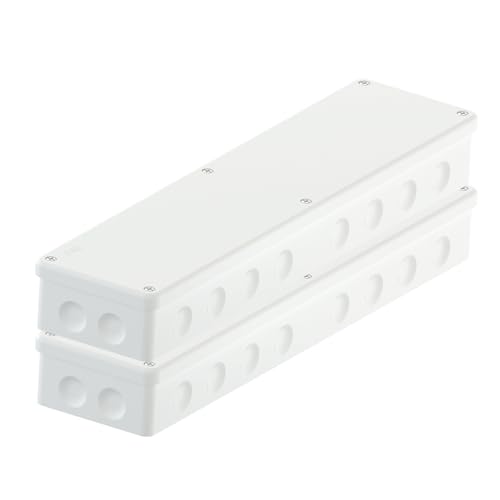 Temolink IP65 Abzweigdose Weiß, 2 Stück wasserdichte Verteilerdose Aufputz, Verbesserte Gummidichtung, Feuchtraum-Verteilerdose für Außen, Deckel mit Schraube, 360×88 mm