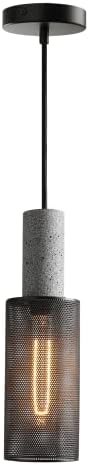 Modern Pendant Light Fixture with Concrete and Black Metal Linear Shade Black Pendant Light Kitchen Island for Bedroom Dining Room Restaurant