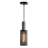 Modern Pendant Light Fixture with Concrete and Black Metal Linear Shade Black Pendant Light Kitchen