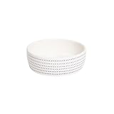 Pearhead Ceramic Cat Bowl for Food and Water, Whisker Fatigue Shallow Wide Cat Food Bowl, Heavyweight Non Slip Non Tip Pet Dish, Modern White Cat Bowl with Blue Dot Design