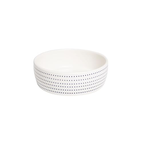 Pearhead Ceramic Cat Bowl with Blue Dot, Non-Slip, White