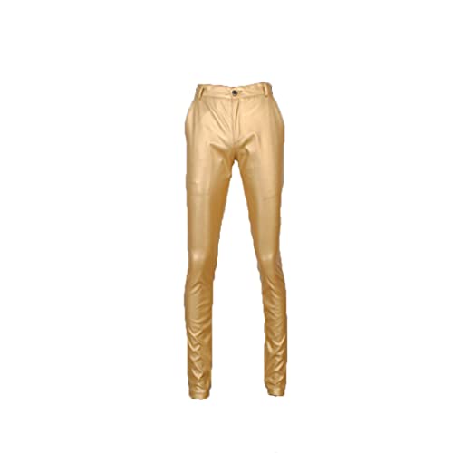 Pantalon en cuir synthétique doré slim homme été taille 42 solide