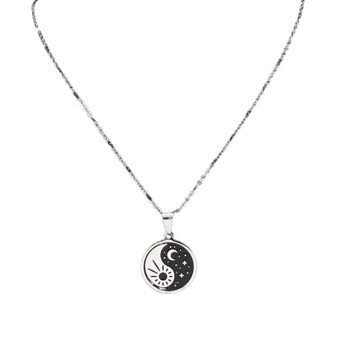 Collar para mujer, Yin Yang Gossip sol, luna y estrellas, collares para mujeres/hombres, esmalte negro, collar de cadena joyeria