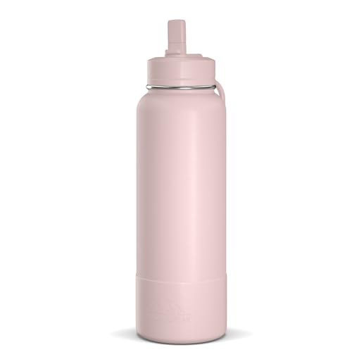 Hydrapeak 40oz Sport Insulated Water Bottle with Straw or Chug Lid, Leak & Spill Proof, Keeps Drinks Cold for 24 Hours, Hot for 12 Hours, Premium Stainless Steel Water Bottles (40oz, Seashell)