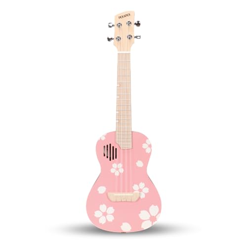 PICKAPICK Concert Ukulele UC23,23 Inch Solid Top Spruce Ukulele with Gig Bag, Strap & Heart Pick, Easy to Play for Beginners (Pink Sakura)