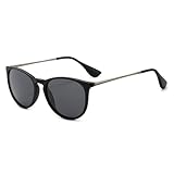 SUNGAIT Premium Vintage Round Sunglasses for Women Men Classic Retro Trendy Style (Black Frame(Matte Finish)/Polarized Grey Lens) 1567 PGHKH