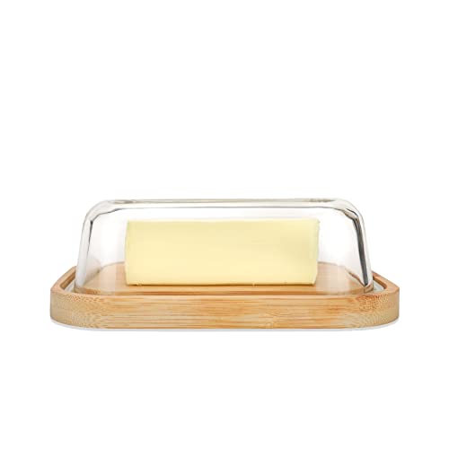 Greenable Beurrier Boîte fabriquée avec des matériaux durables en Verre avec Couvercle en Bambou - 100% sans BPA - Butter Dish - pour 250 g de Beurre - Pratique et Durable
