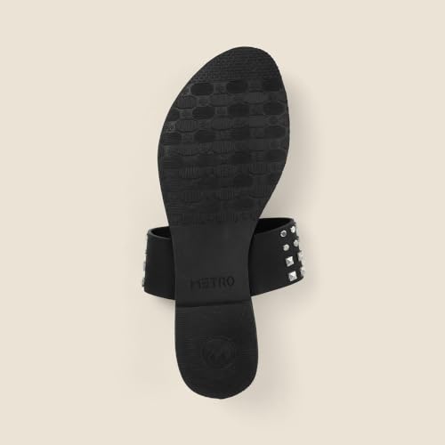 Image of Metro Women Synthetic Studded Toe-Ring Embellished Flat Sandals