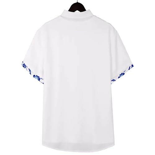 QIVICIMA Men's Hawaiian Shirt Linen Short Sleeve White Pink Sky Blue Button Down Shirt Casual Print Shirts3
