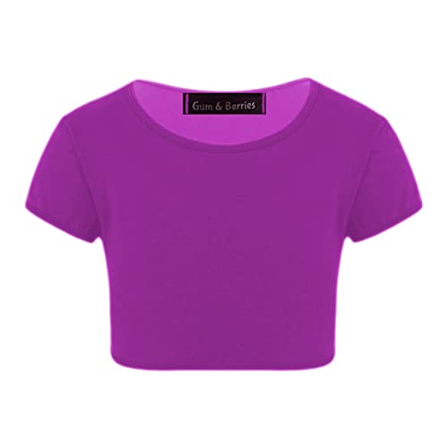 Image of Kids Girls Neon Fluorescent Plain Short Sleeve Crop Tops T-Shirt Tee Top Dance Wear Gymnastic Fancy Dress Age 3-14 Years