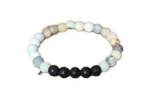 Bracelet amazonite et pierre de lave 8mm élastique de 17cm pour hommes et femmes