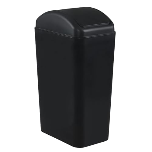 Image of 12L /3.5 Gal Plastic Swing-Top Trash Can, Black Slim Garbage Can