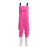 KPHYMOD Women Chest Waders, Waterproof Hip Waders，PVC Lightweight Hip Boot with Cleated Outsole with Adjustable Buckle(Pink,6)