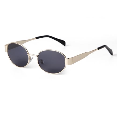 Laurinny Gafas de sol ovaladas de moda para las mujeres hombres retro 90s gafas de sol de marco de metal Sombras
