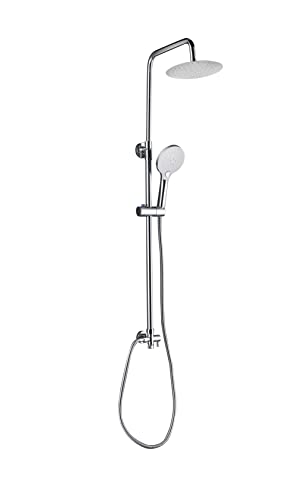 MARWELL Duschsystem Bayala Round Duschsäule mit Regendusche Ø 20 cm Duschgarnitur Dusch-Set mit verstellbarer Haltestange Handbrause mit 3 Strahlarten