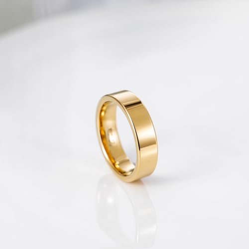 TRUMIUM 2mm 4mm 6mm Tungsten Rings for Women Men's Wedding Bands 24K Gold Plated Beveled Edges Flat High Polished Comfort Fit Size 5-142