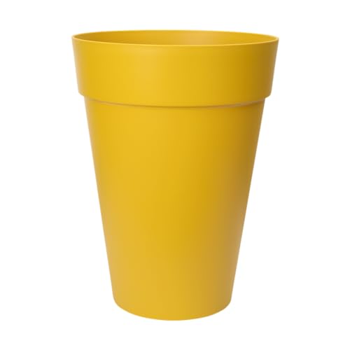 Pot de fleurs extérieur Elho rond haut jaune ocre pour terrasse - 3