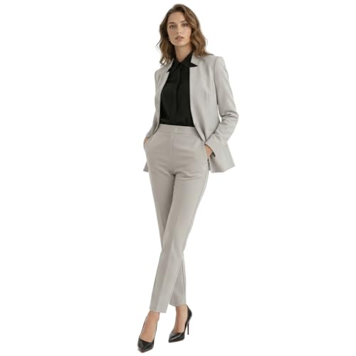Ava Luke Hosenanzüge Für Damen Elegant Zweiteilig, Hosenanzug 2-teilig Anzüge Für Damen Silber 42
