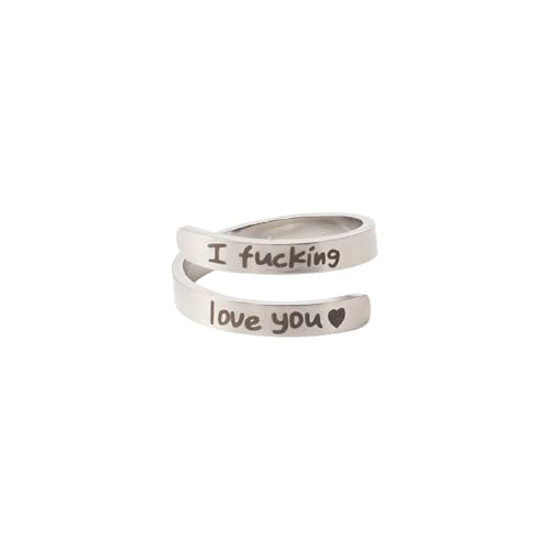 WOLVINA Love Ring Promise Ring Adjustable Stainless Steel For Women Gift with Engraved Heart Romantic Jewelry Symbol of Unconditional Love