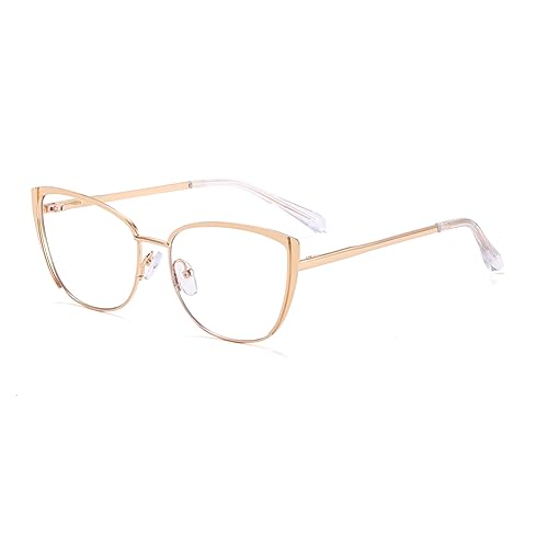 kachawoo Gafas de bloqueo de luz azul retro para mujer, montura de metal, ojo de gato, antiluz azul, dorado con transparente, medium