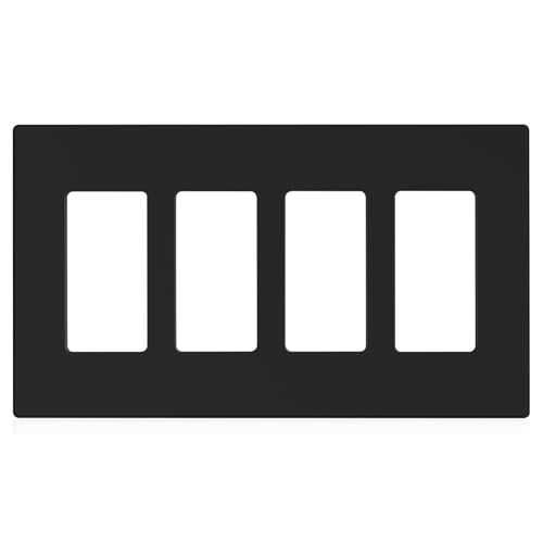 Image of ELEGRP 4-Gang Screwless Decorative Wall Plates, Mid-Size Unbreakable Thermoplastic Faceplate Cover for Decorator Receptacle Outlet Switch, UL Listed (1 Pack, Matte Black)