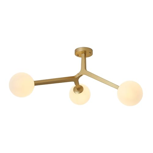 AGV LIGHTING Semi Flush Mount Ceiling Light Fixture, 3 Light Globe Ceiling Light with Milky Frosted Shade E12 Socket, 23" Modern Ceiling Light for Living Room Dining Room Kitchen by AGV LIGHTING - Used condition - US$64.79
