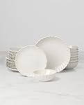 Lenox Dinnerware Sets, French Perle Scallop White 24-Piece Dinnerware Set, Service for 8, Stoneware Material, Dishwasher Safe, Microwave Safe, Bowls, Plates and Bowls, Dinner Dishes (White, 24 Piece)