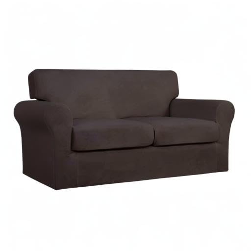 Easy-Going 3 Pieces Stretch Soft Couch Cover for Dogs - Washable Sofa Slipcover for 2 Separate Cushion Couch - Elastic Furniture Protector for Pets, Kids (Loveseat, Chocolate)