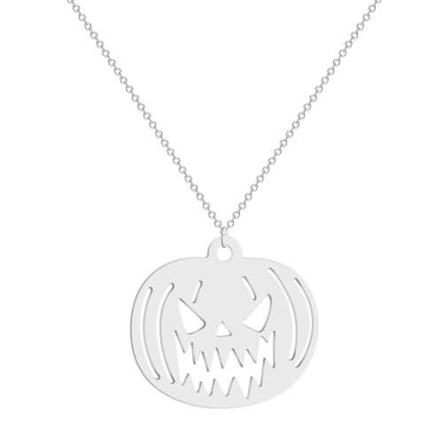 Collier d'Halloween citrouilles pour femmes en argent style punk Jack O Lantern
