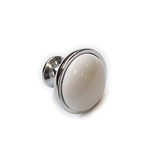 Handle & Home 34mm Diameter Polished Chrome & White Knob for Kitchens, Cabinets, Drawers, Furniture
