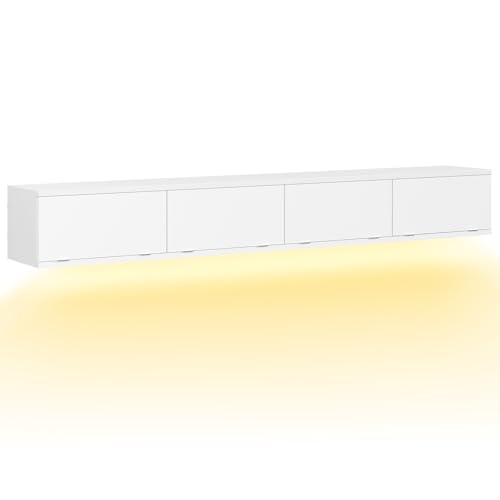 Miniatura 9 de Yatiney Mueble Para Tv Suspendido Con Tira De Luces Led, Soporte Para Tv Montado En Pared Con Cuatro Puertas Abatibles, 180 X 24 X 22 Cm, Para Salón O Dormitorio, Blanco Xds23dwt