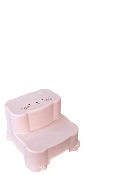 Kaydırmaz Çocuk Taburesi - Çift Basamaklı Banyo Lavabo Merdiven Yükseltici Bebek Basamağı Pembe