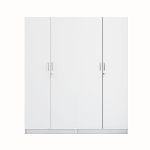 Image of VIKI Wardrobe | Wooden Almirah for 4 Door Fully Shelves Wardrobe (Frosty White - 40D x 160W x 180.8H) | 1 Year Warranty | Free Assembly