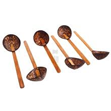 looms & weaves - Coconut Shell Ladles (Large) - Set of 6 Wooden Spoons (Made with Coconut Shell and Coconut Wood)