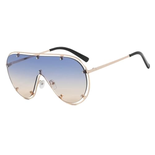 Lunettes de soleil UV400 pour femmes avec grands verres dégradés et rivets métalliques tendance