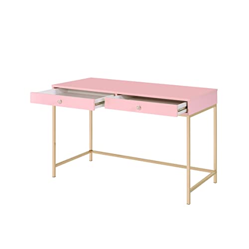 Acme Furniture Ottey Writing Desk, Pink High Gloss & Gold Finish #TOP4