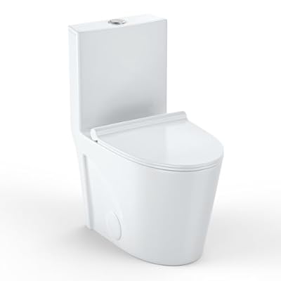 Elongated Toilet for Bathrooms, One-Piece Toilet With Soft Close Seat,Comfort Height Toilets, Powerful & Quiet Modern Standard Ceramic Toilet with Dual Top-Press Buttons 1.28 GPF, 12" Rough-In