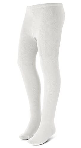 Zubii Girls Cotton Tights for School Uniform, White & Black Tights for Girls, Soft Breathable Kids Footed Stockings, Sizes 2-16 Tights for Toddlers Kids & Teens
