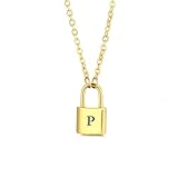 Ailiessy Lock Initial Necklaces Stainless Steel Padlock Letter Pendant Necklace for Women Personalized Jewelry P