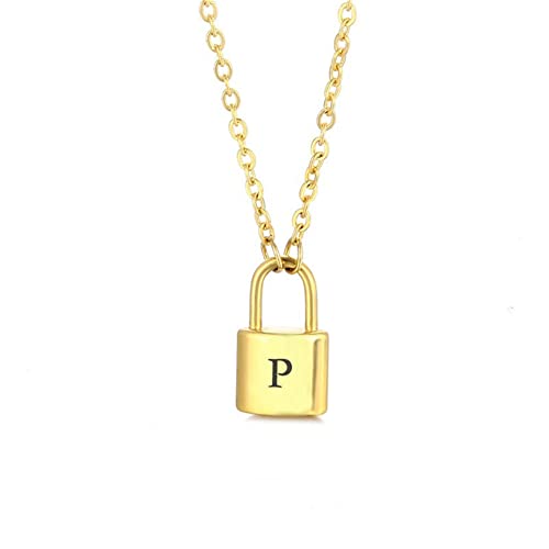 Ailiessy Lock Initial Necklaces Stainless Steel Padlock Letter Pendant Necklace for Women Personalized Jewelry P