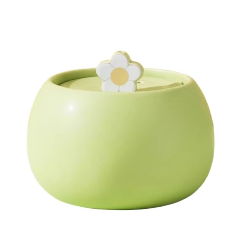 XVVXペット用品、猫用飲用ボウル、生水循環機能付き電気セラミックウォーターディスペンサーフィルター、モバイルペットウォーターディスペンサー、組み立て簡単、かわいい (小さな緑の花,容量1500ml)