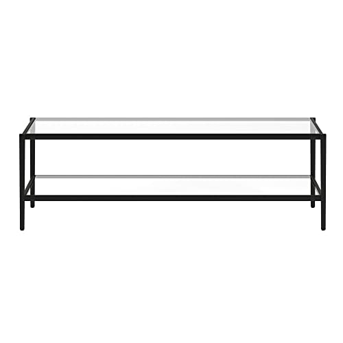 Henn&Hart 54" Wide Rectangular Coffee Table With Glass Shelf In Blackened Bronze, Modern Coffee Tables For Living Room, Studio Apartment Essentials #TOP4